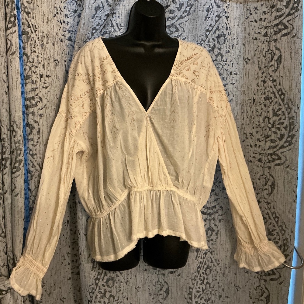 Free People Cream V-Neck Blouse